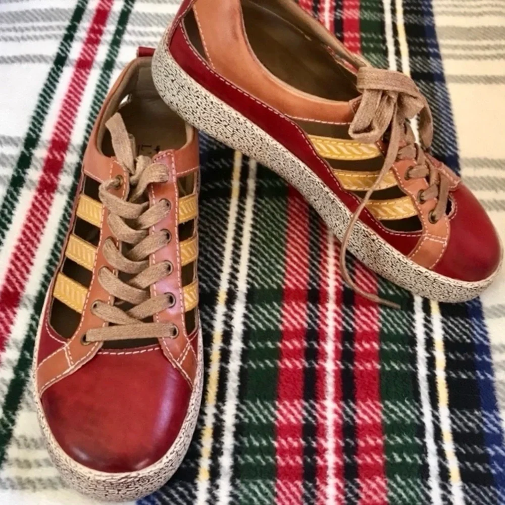 L’ARTISTE SPRING STEP PORSCHA HAND PAINTED LEATHER FLATFORM SNEAKER SZ 37 - Picture 3 of 12
